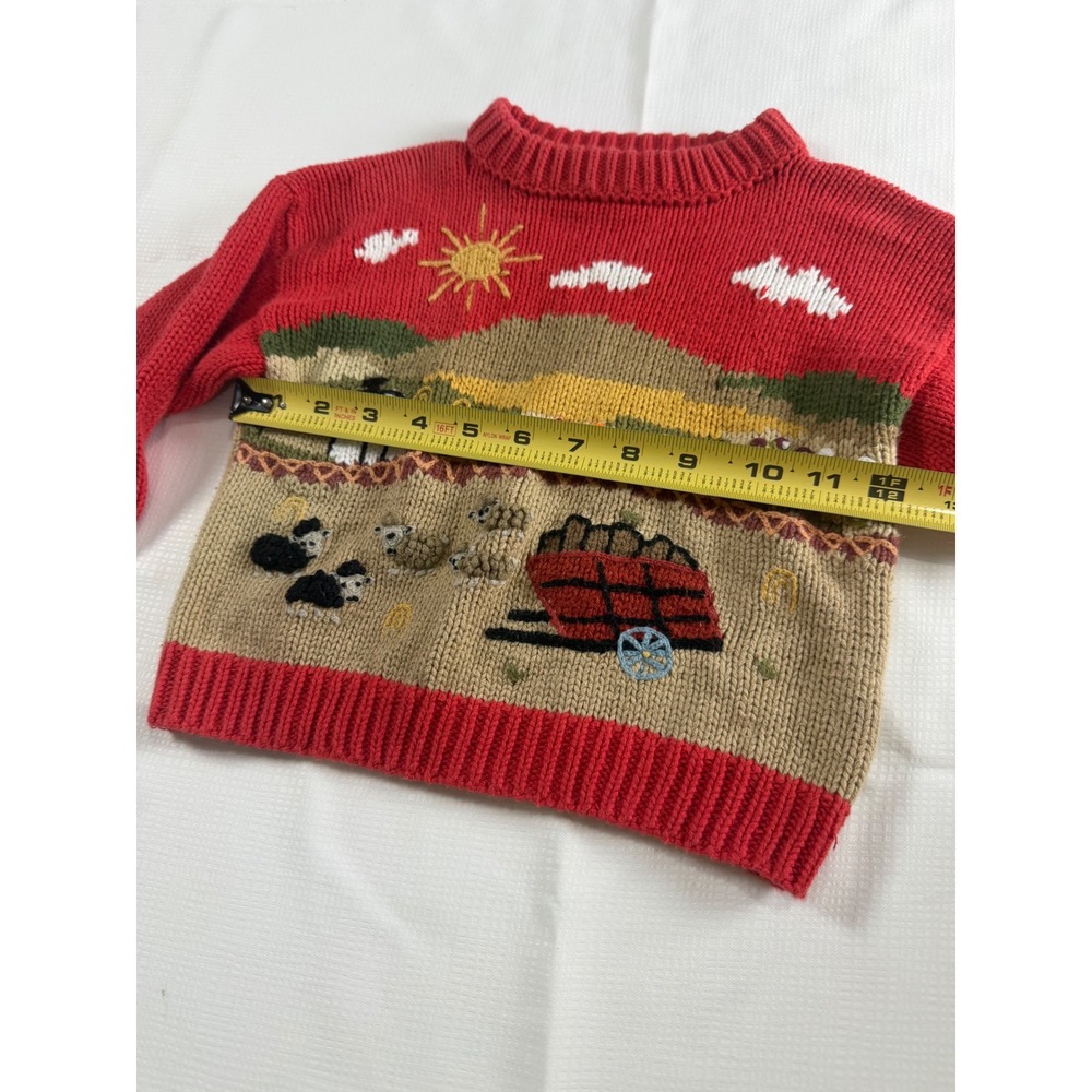 Gougane Handmade Knitwear Red Farm Scene Intarsia Cotton Sweater Kids 2 - Picture 5 of 12